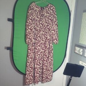 SHEIN Burgundy and Cream Long Sleeve Dress